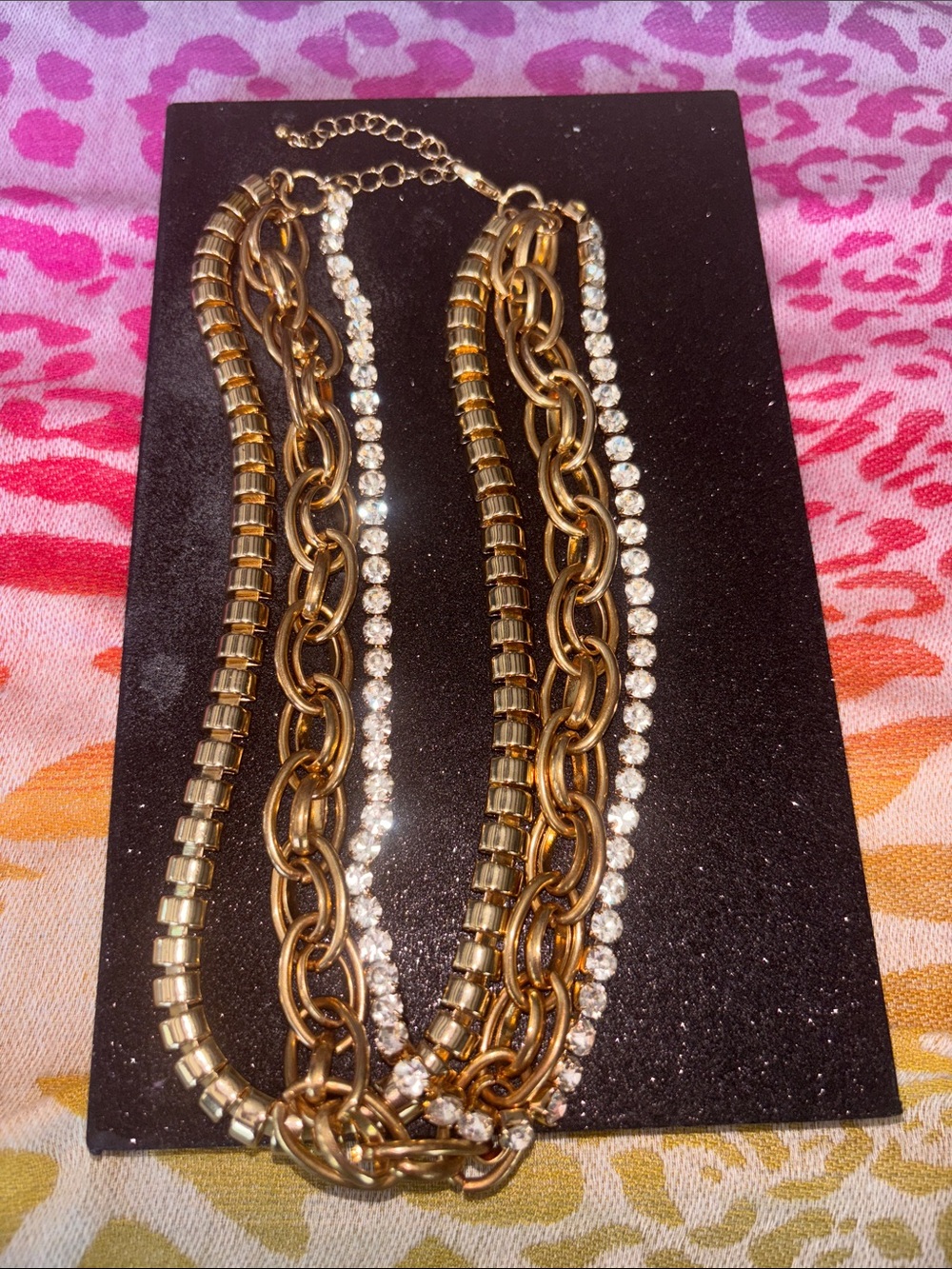 Multi-Chain Gold link & Australian Crystal Statement Necklace